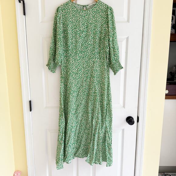 Mango Green Floral Puff Sleeve Mini Dress - Picture 3 of 8